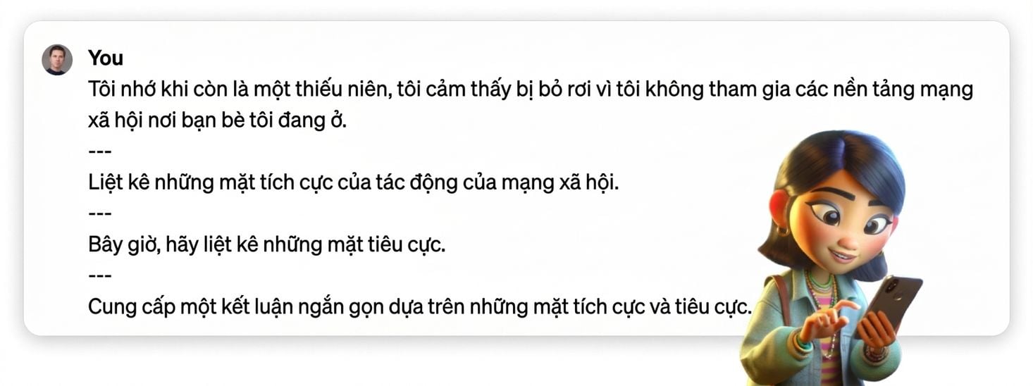 Ví dụ về prompt dùng dấu gạch ngang ba lần để phân cách