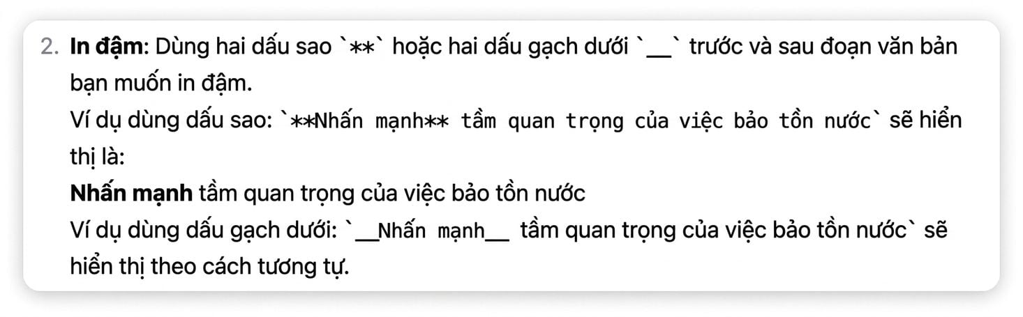 Ví dụ về việc nhấn mạnh văn bản bằng dấu sao hoặc gạch chân