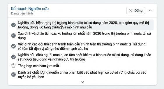 Researcher agent đang thực hiện kế hoạch nghiên cứu nhiều bước minh bạch