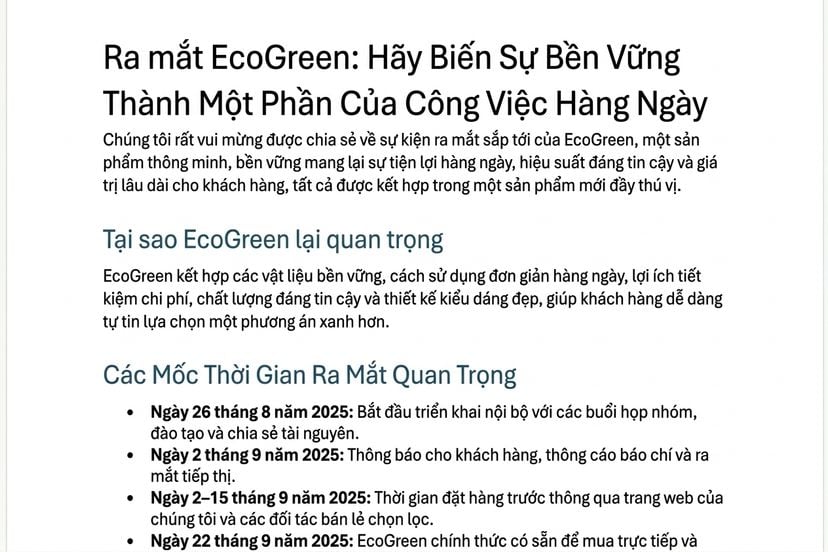 Cùng bản tin sau bước tinh chỉnh: thêm tiêu đề truyền cảm hứng và nâng tông, dữ kiện không đổi