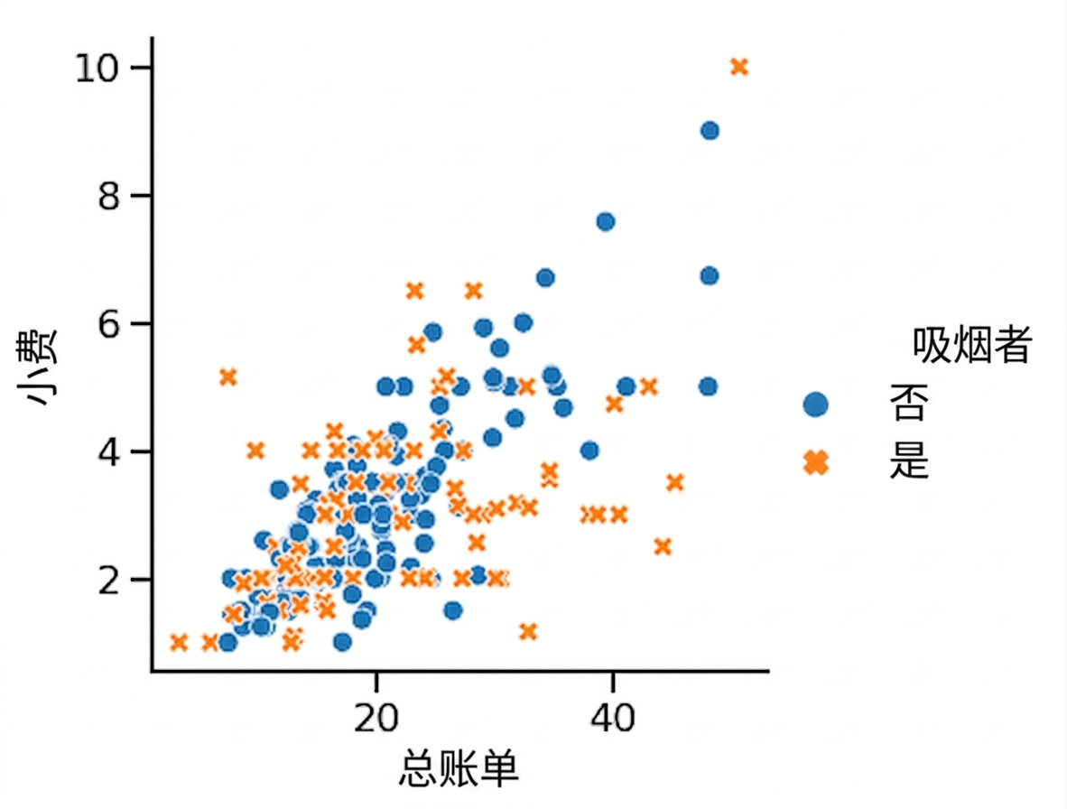 颜色与样式区分的散点图