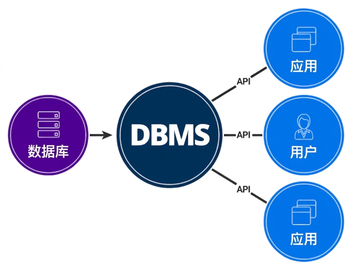 DBMS 作为数据库与终端用户接口的示意图