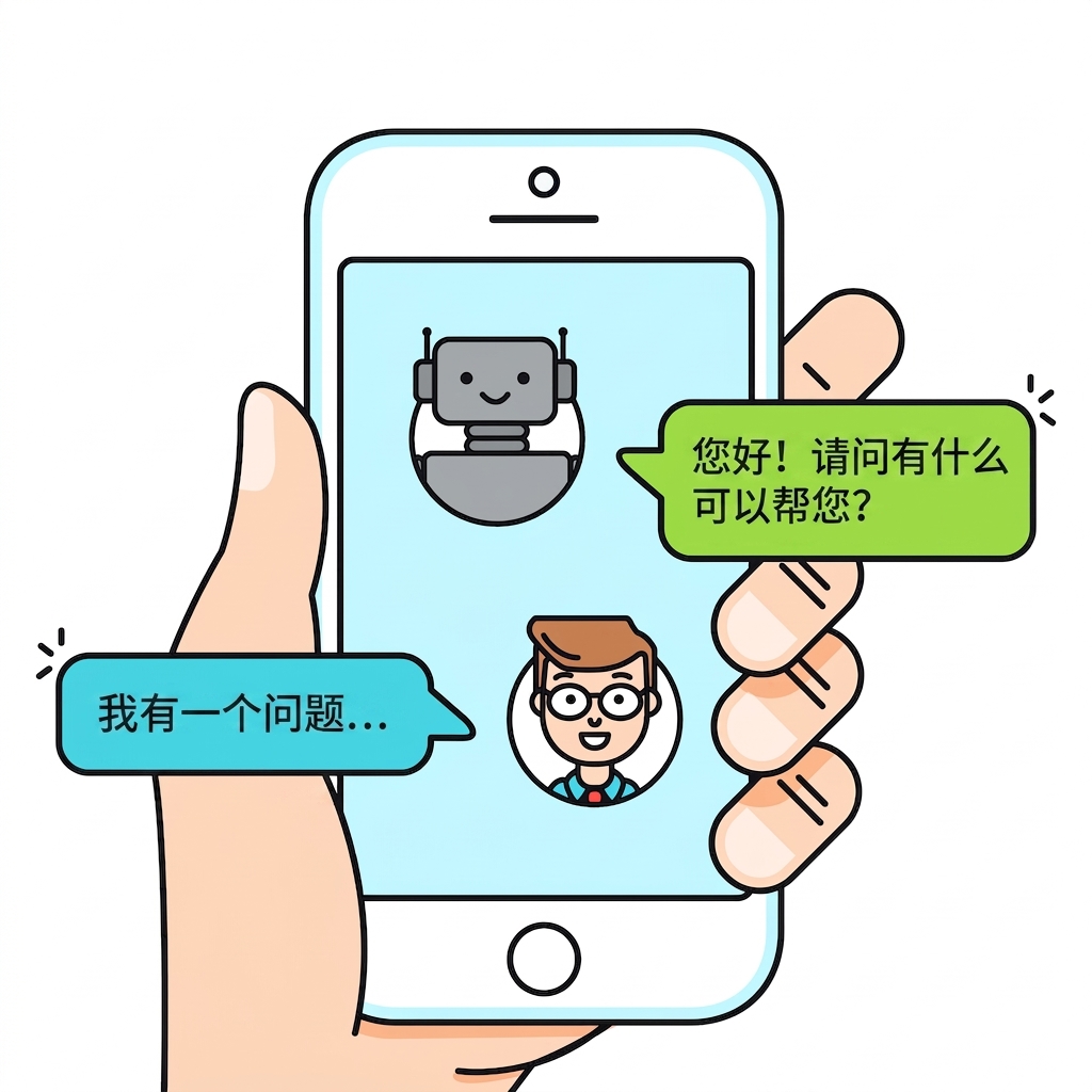 男子在手机上与聊天机器人对话