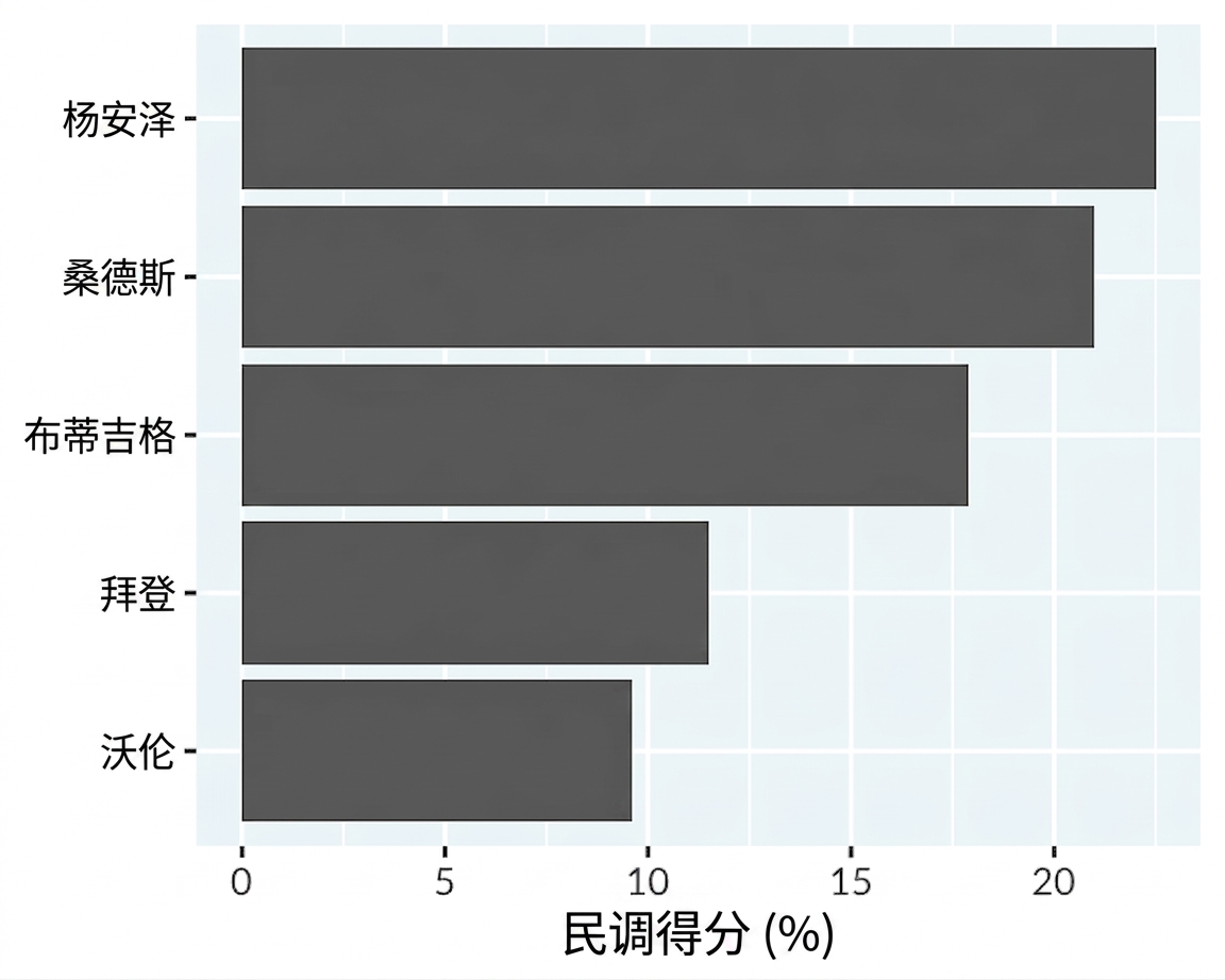 将杨的条形图按比例重绘，显示其对第二名的领先更小。