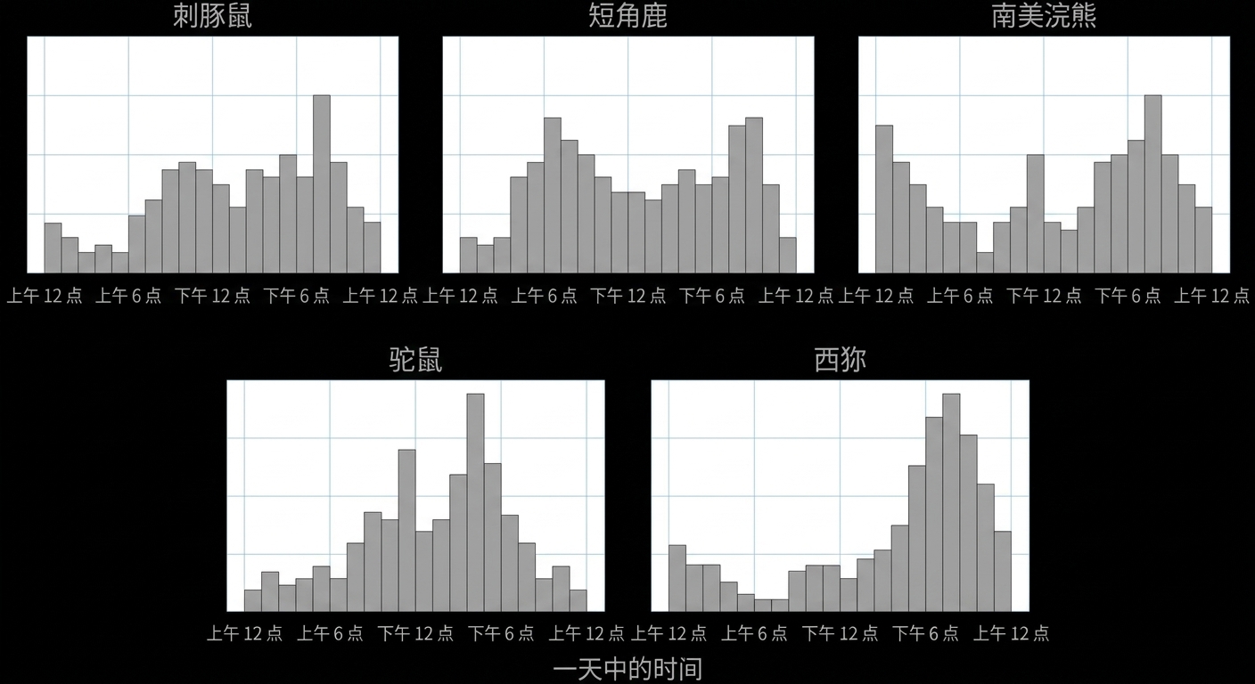 巴拿马相机陷阱数据集的动物活动直方图