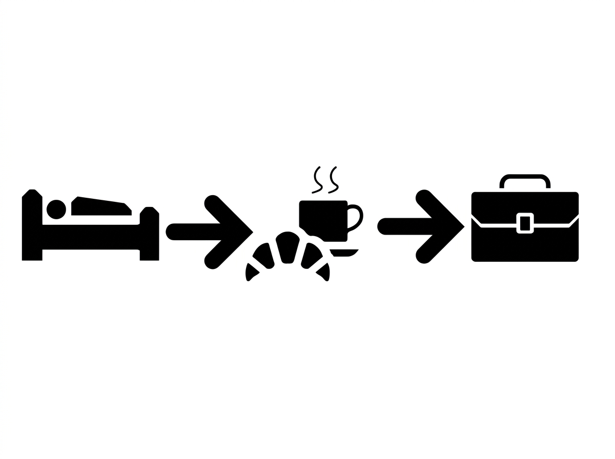 一个人在床上、咖啡杯、手提包的图标序列