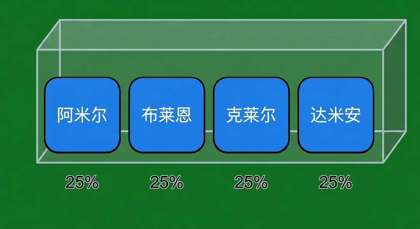盒中姓名，各有 25% 概率