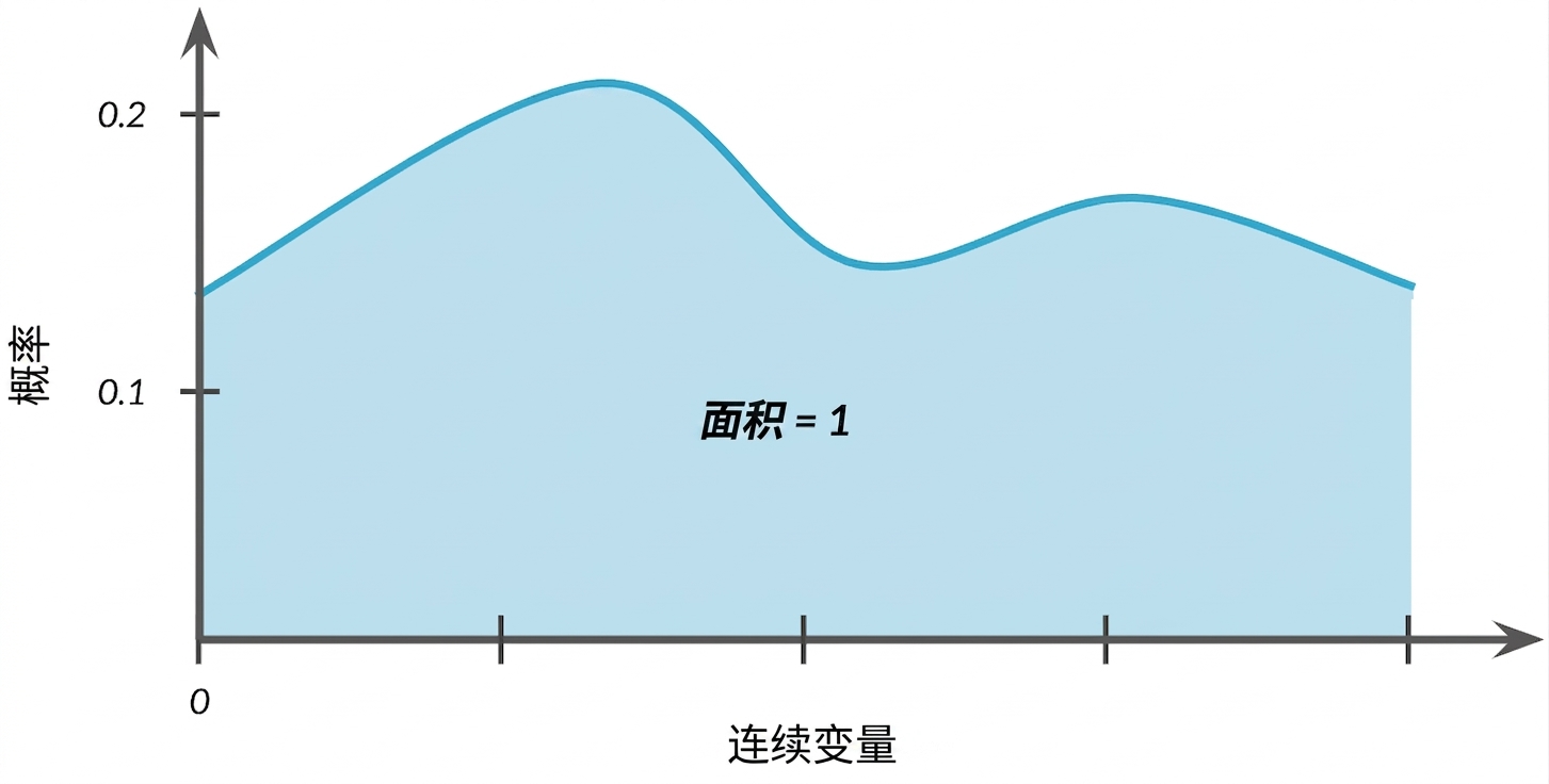 曲线下高亮区域，文字：area = 1