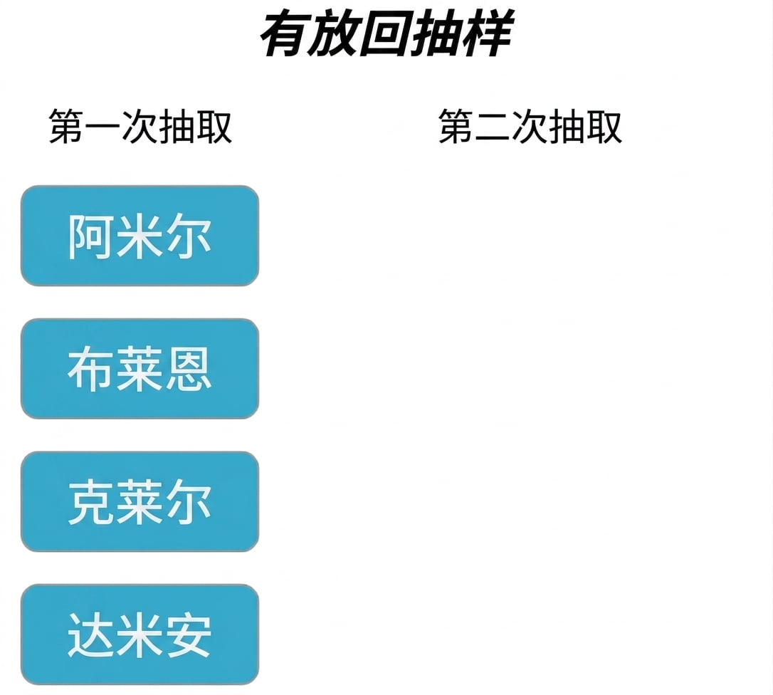 两列：第一次抽取列含 Amir、Brian、Claire、Damian。第二次抽取列为空