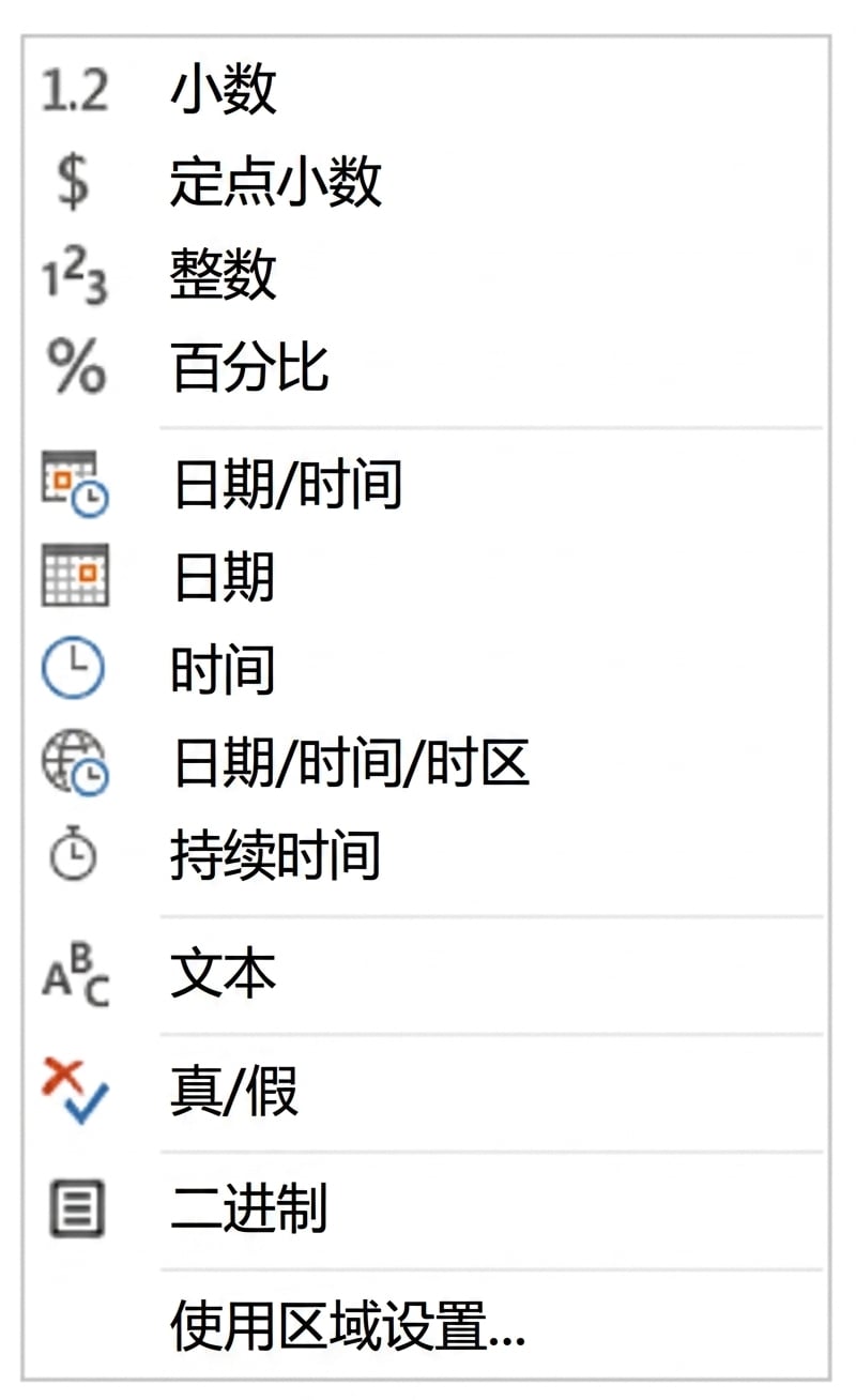Power BI 中的数据类型