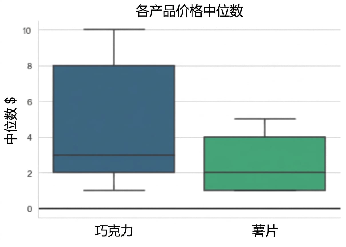 箱线图显示两种产品的中位价格