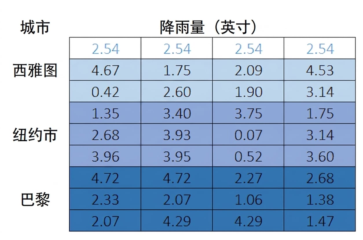 同样的矩阵,但顶行已填入数值,表示用中位数填补空白单元格。