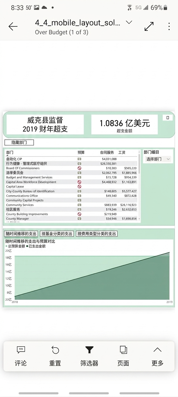 Power BI 移动应用中的常规报表页。