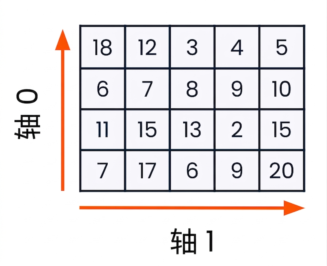 图示:轴 0 沿行方向,轴 1 沿列方向