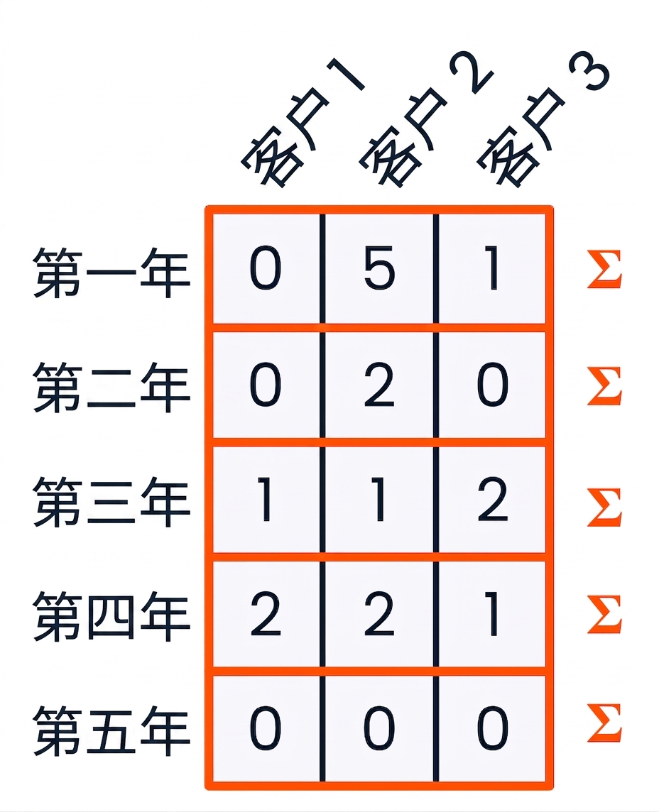 一个图示:高亮每一行,右侧有求和符号,表示按行求和