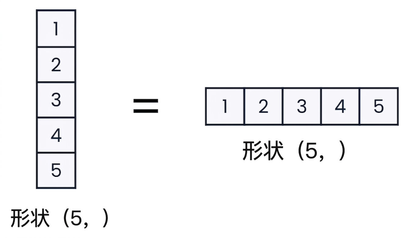 图示:在 NumPy 中,一维数组不分垂直或水平