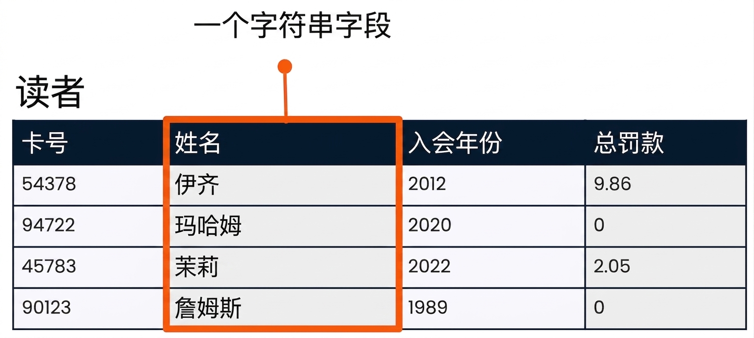patrons 表，突出 name 字段，作为字符串字段示例