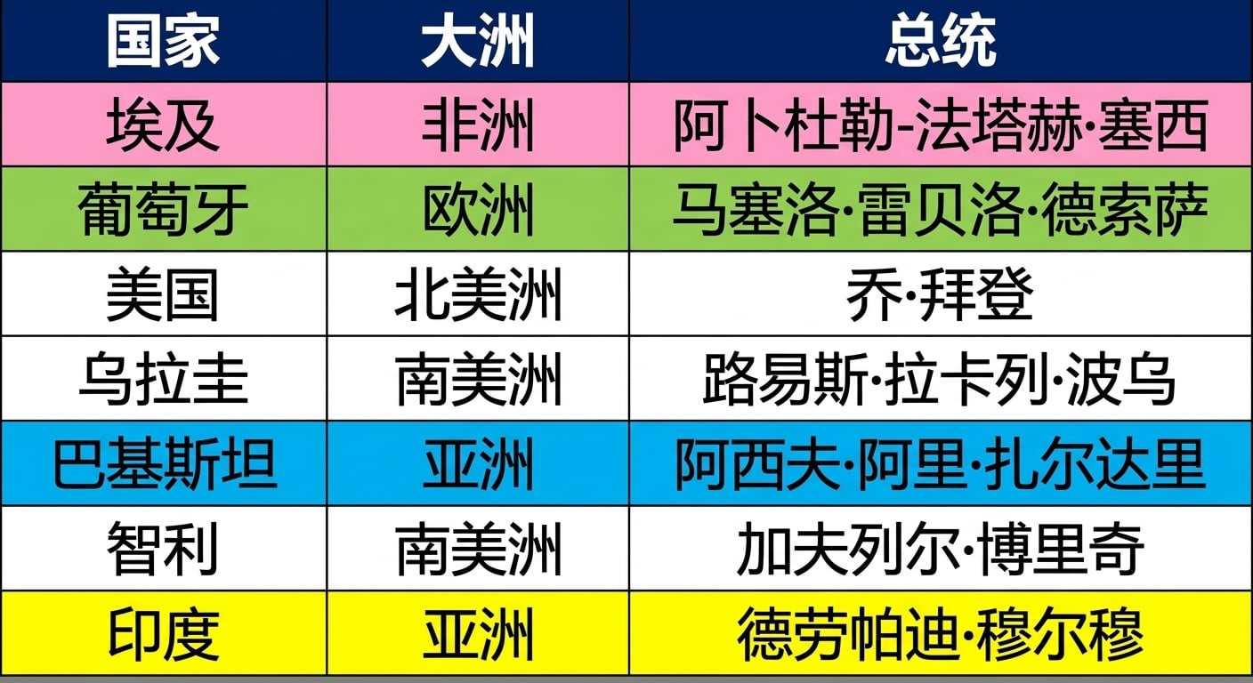 并排显示两张表:presidents 和 prime_minister。两表中的匹配列以相同颜色标注。
