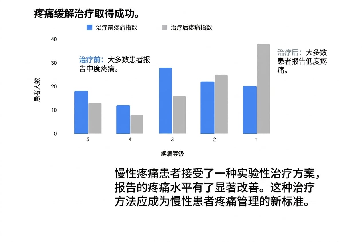 疼痛减轻数据故事，显示接受治疗患者的疼痛水平下降