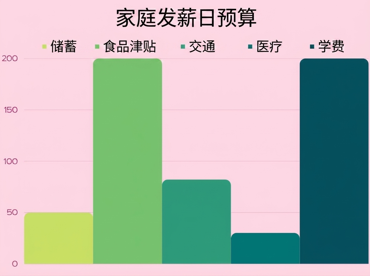 柱状图对比家庭发薪日预算的各项占比