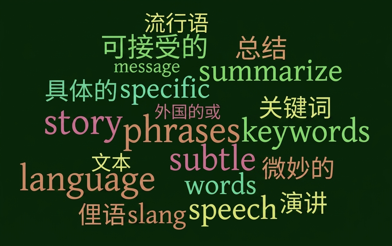 词云展示解说词，以多种颜色和幻灯片呈现