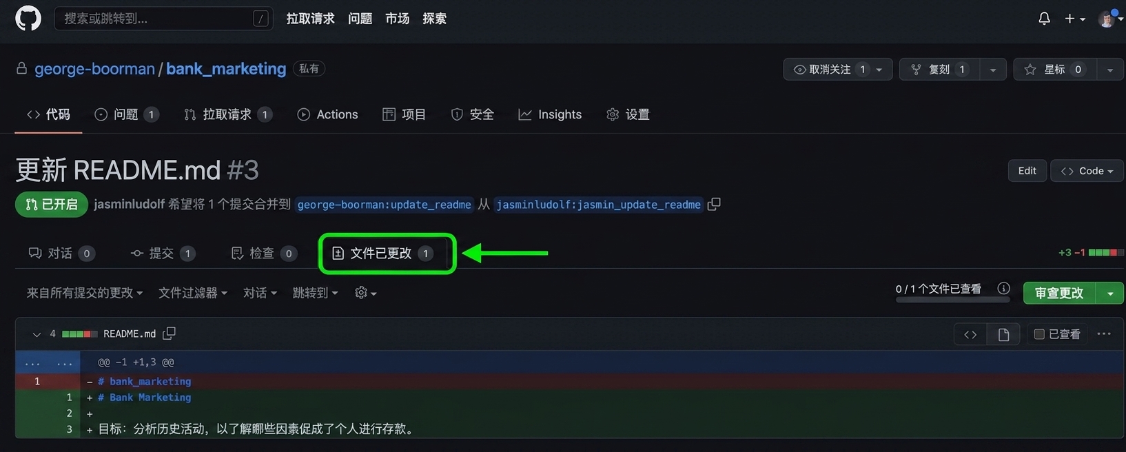 PR 中"Files changed"选项卡的所有者视图