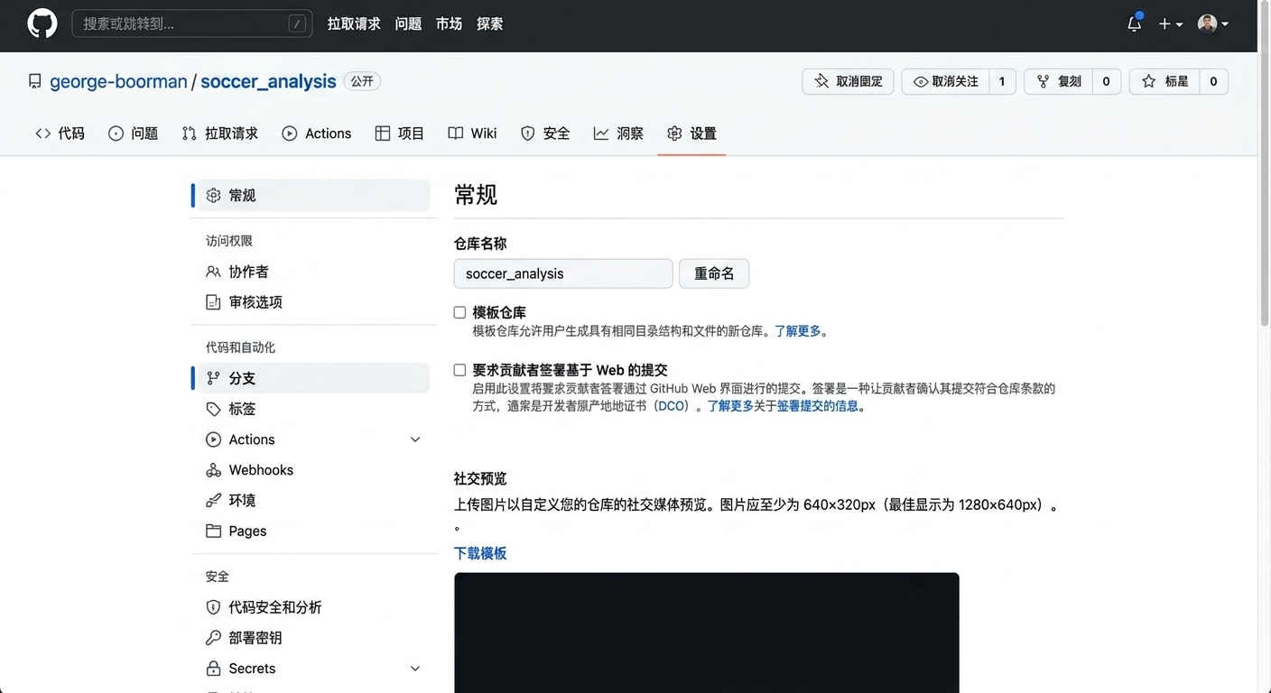 Settings 选项卡的分支部分