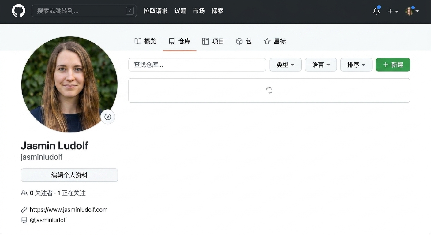 GitHub 个人主页的 Repositories 选项卡视图