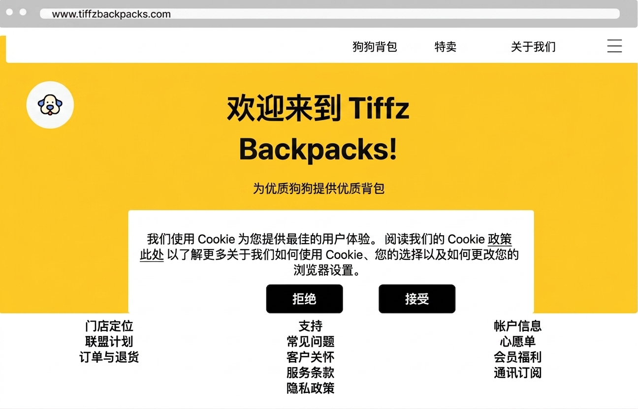 Tiffz backpacks landing page