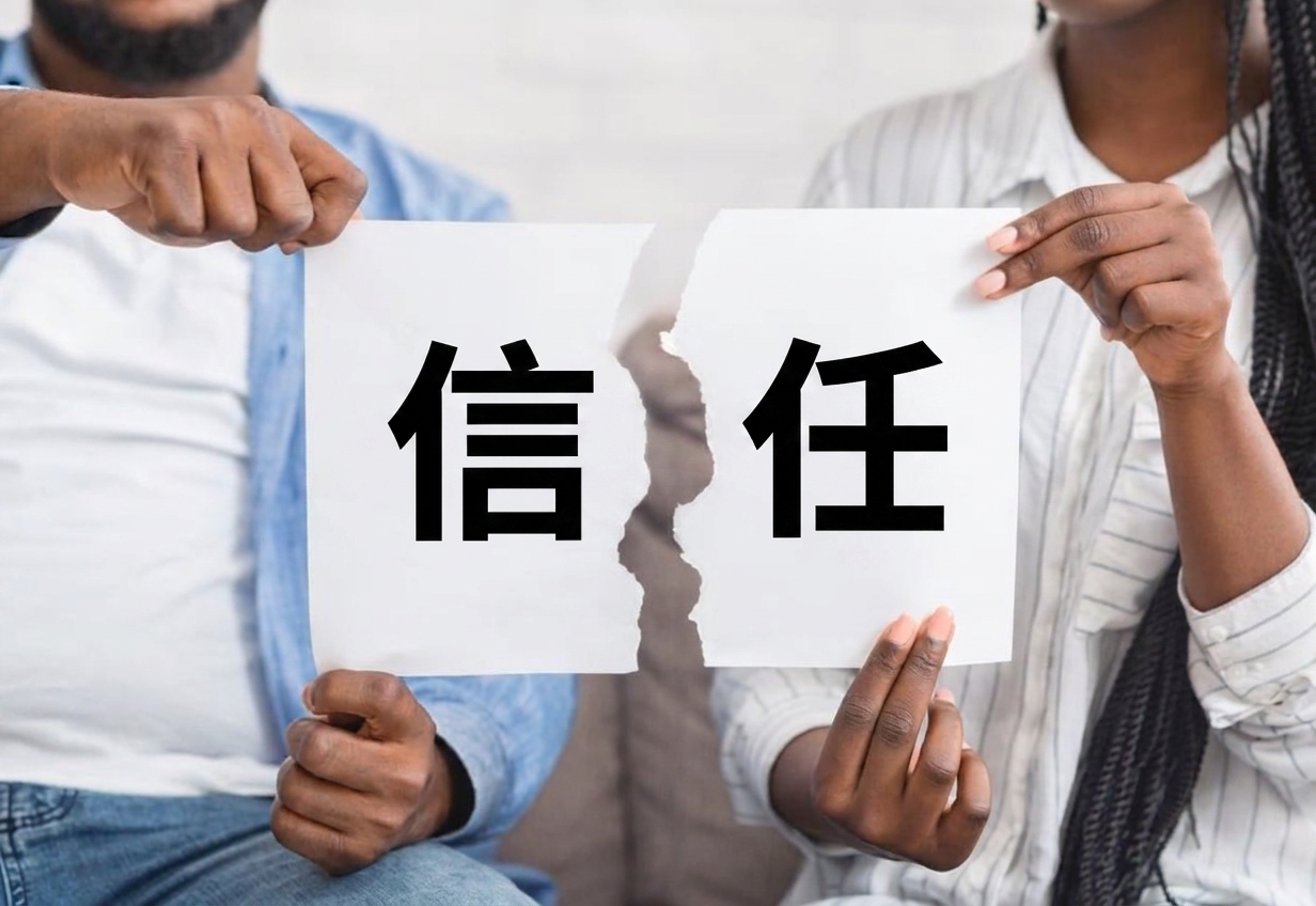 撕毁"信任"字样的纸