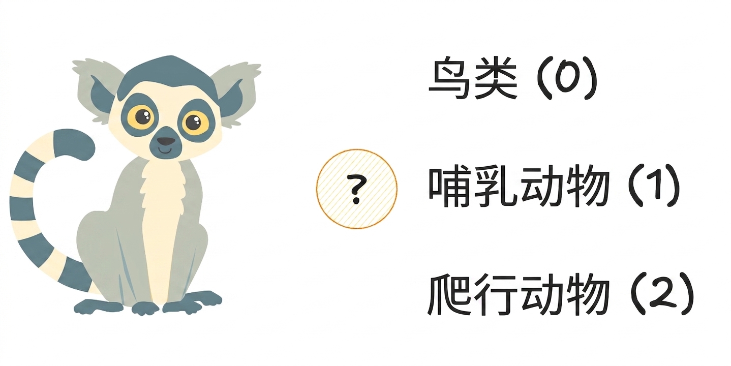 三种选项：鸟类、哺乳动物、或爬行动物的狐猴图