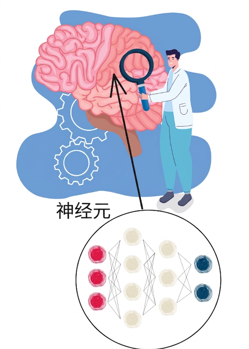 研究大脑并聚焦神经元的插图