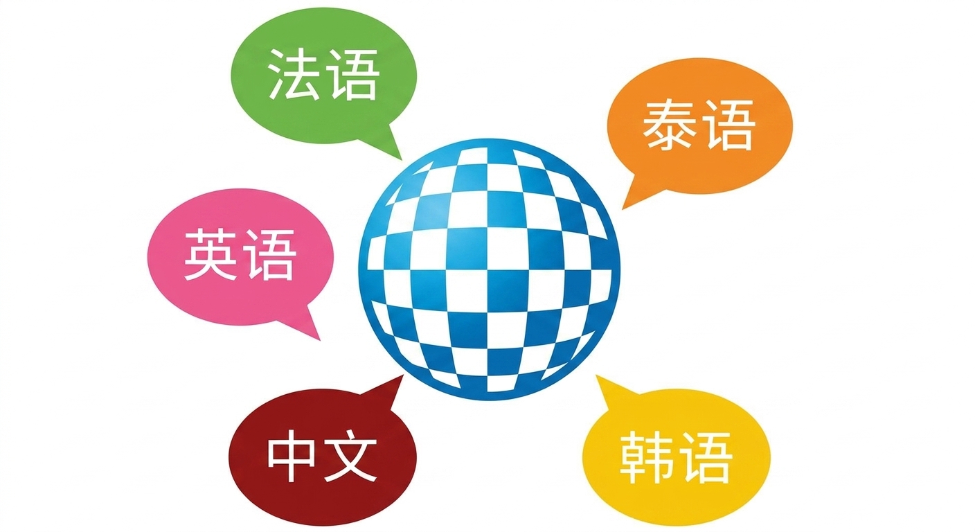 一个地球周围环绕多种语言的插图