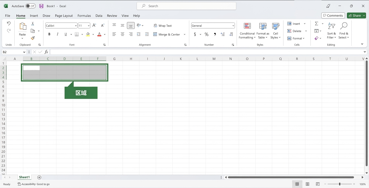 突出显示选定区域的 Excel 文件