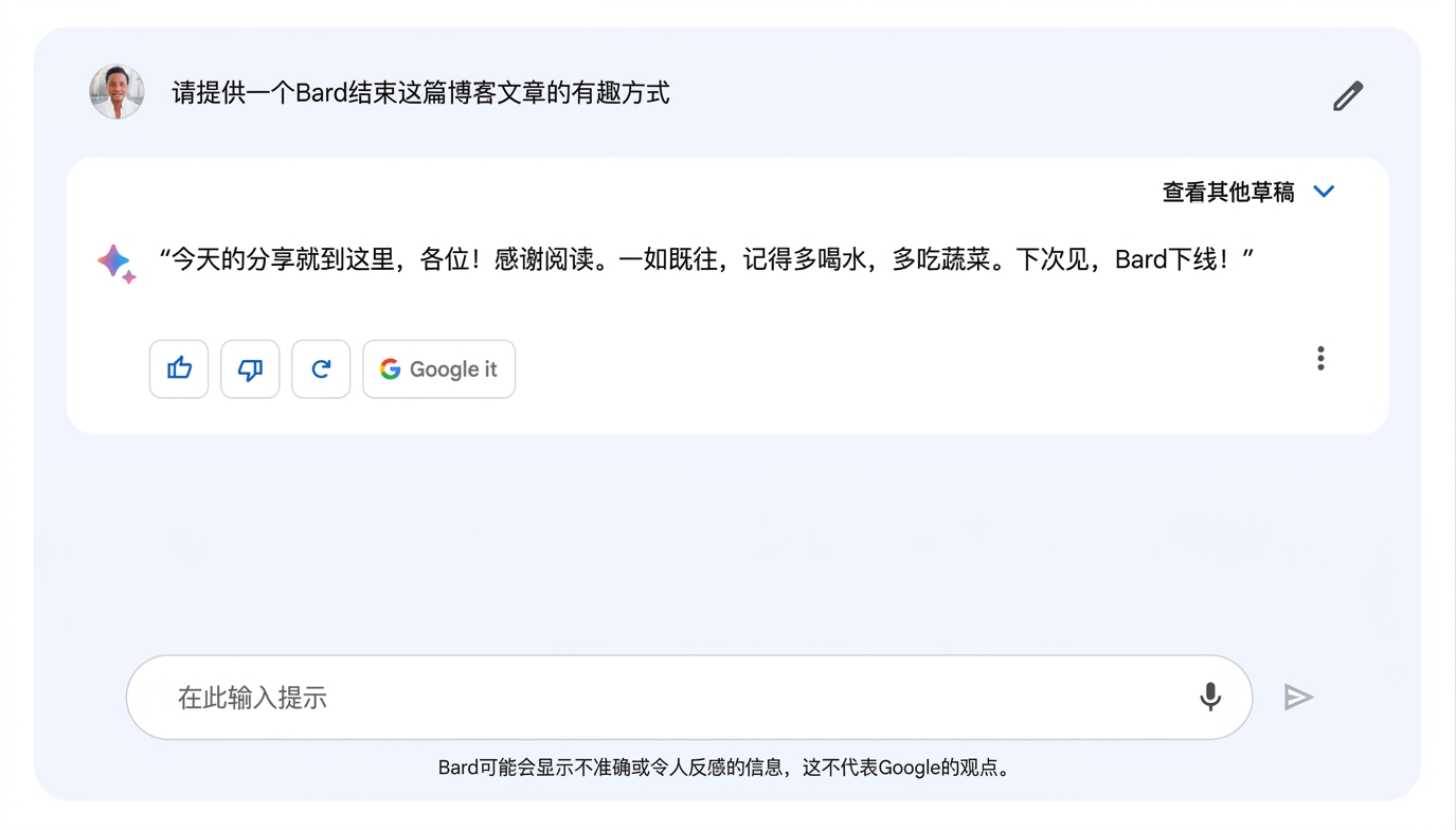 Google 的 Bard 聊天机器人界面图