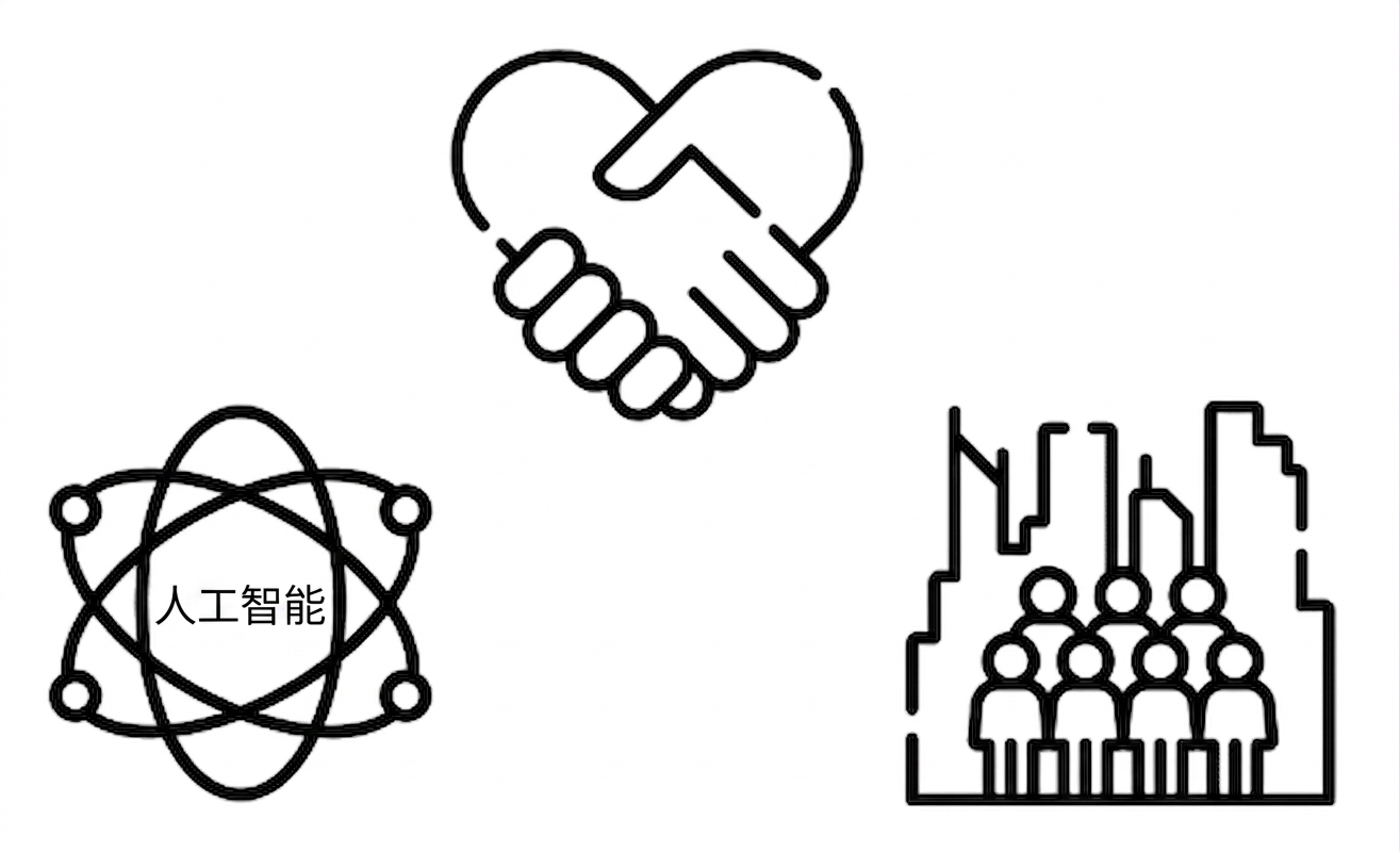图标展示信任与理解有助于连接 AI 与社会。