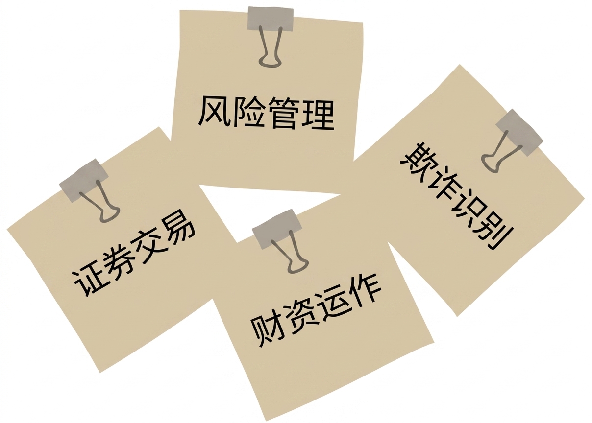 几张展示金融服务行业通常如何应用 AI 的便利贴。