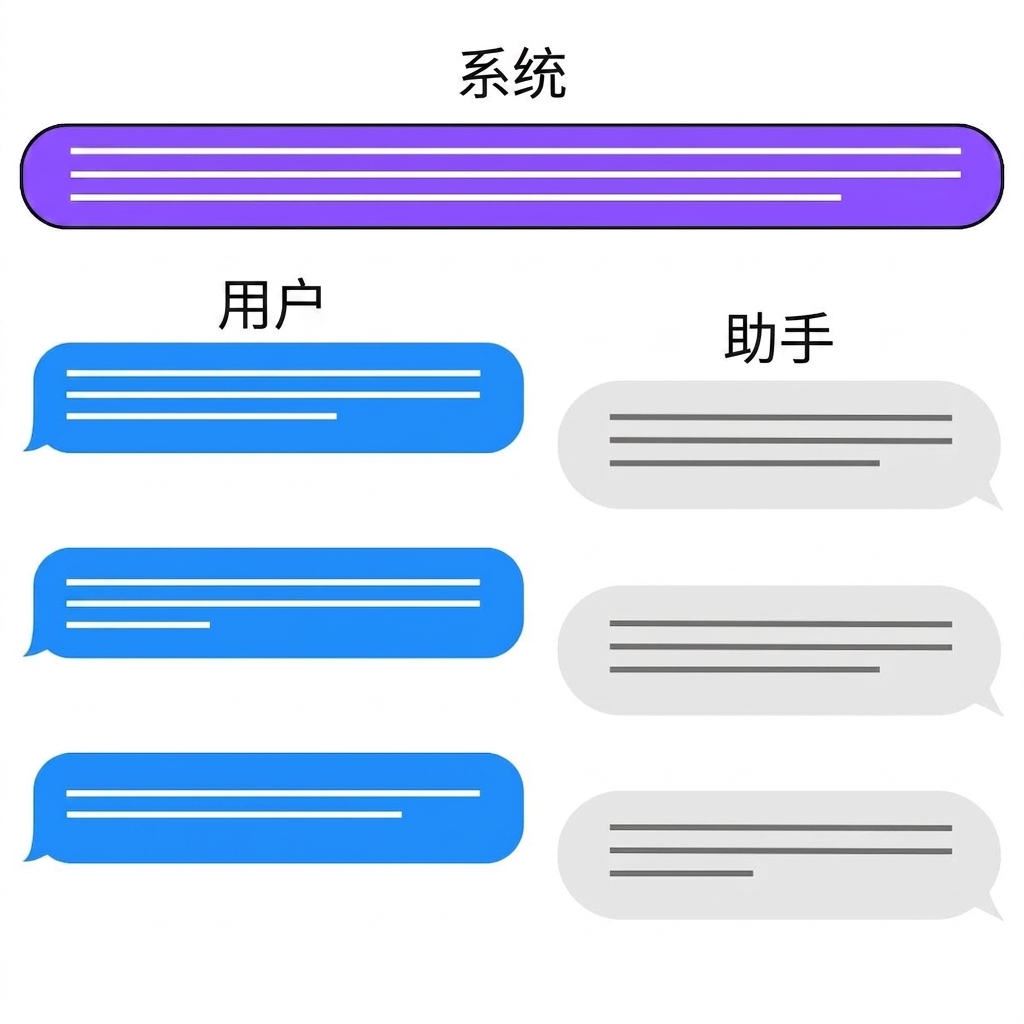 聊天交互中的三种角色:system、user、assistant。