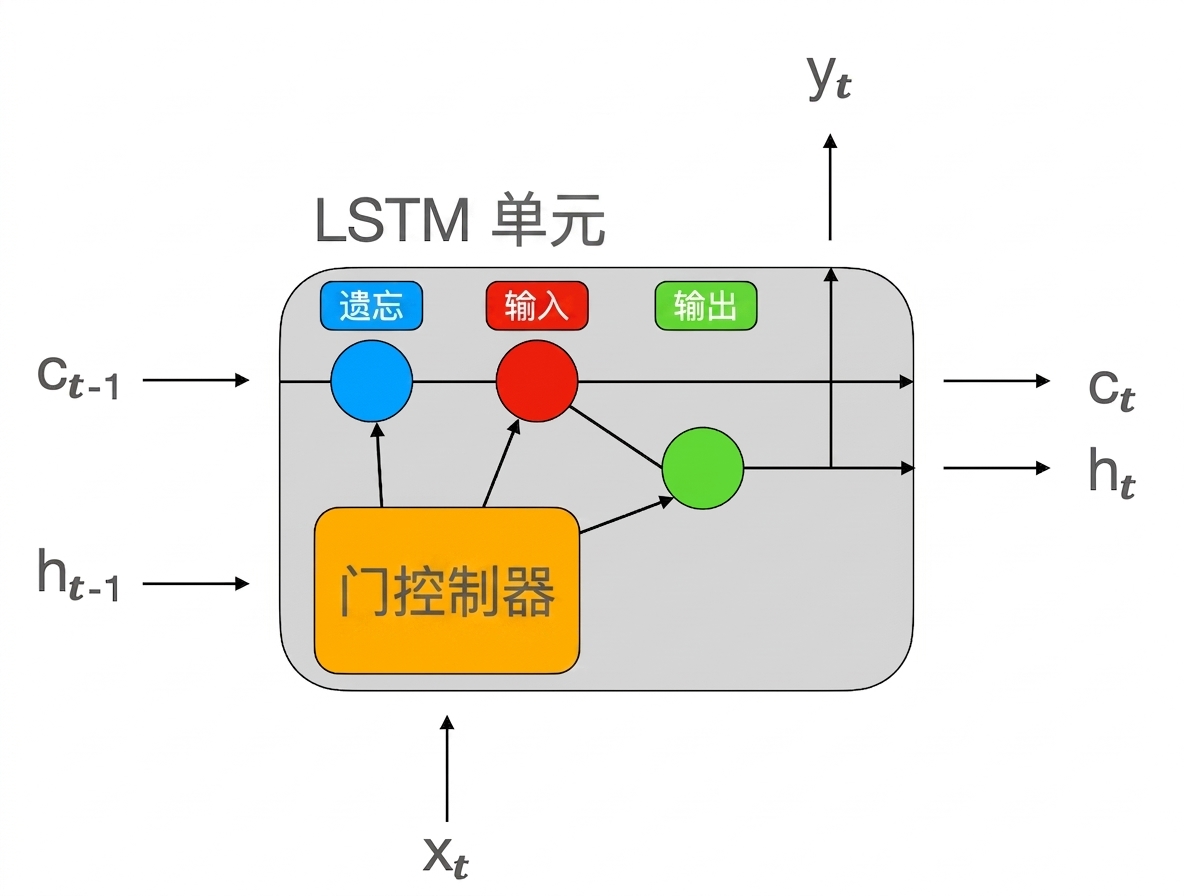 LSTM 单元示意图。