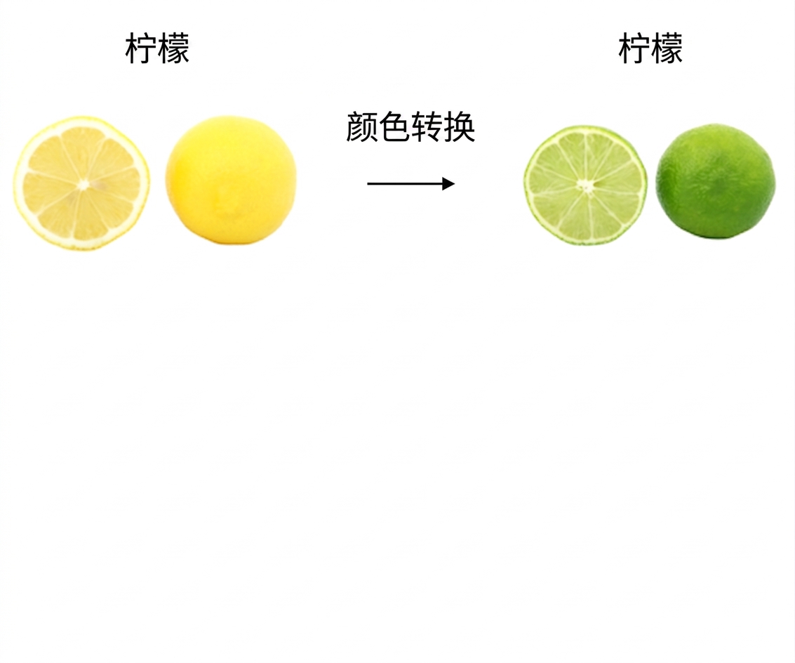黄色柠檬与绿色酸橙外形相同，仅颜色不同。