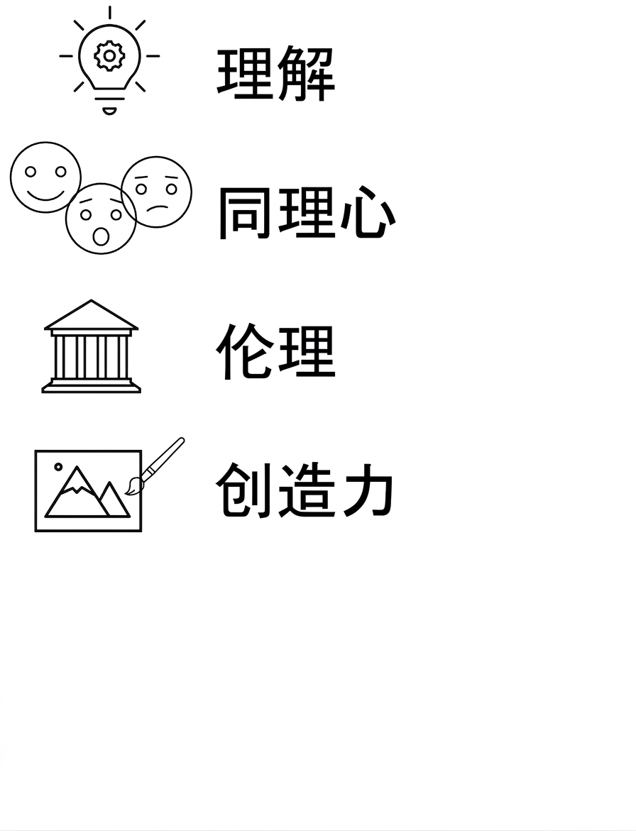理解。同理心。伦理。创造力。
