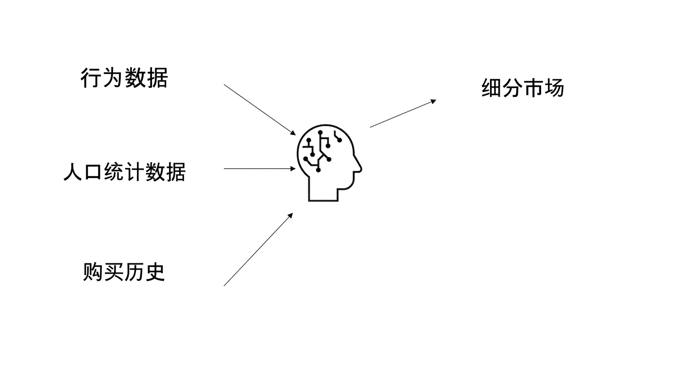 将行为数据、人口统计与购买历史用于 AI，得到细分。