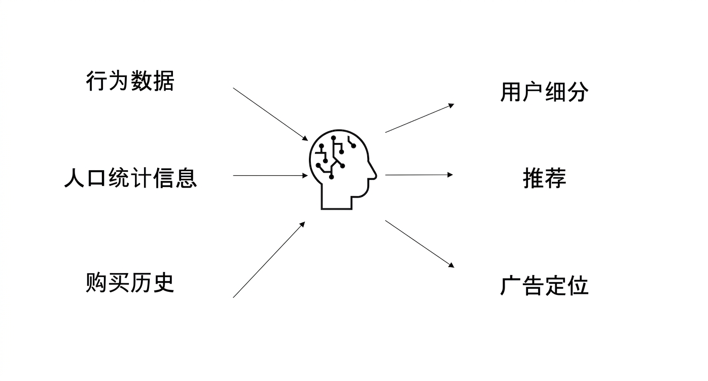 将行为数据、人口统计与购买历史用于 AI，得到广告投放定位。