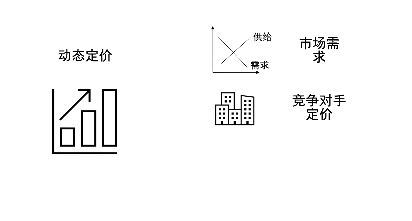 价格图表加市场需求图。包含竞争对手定价与建筑图形。
