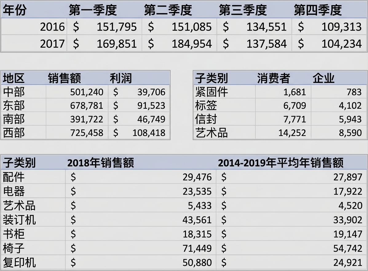 汇总数据表的示例