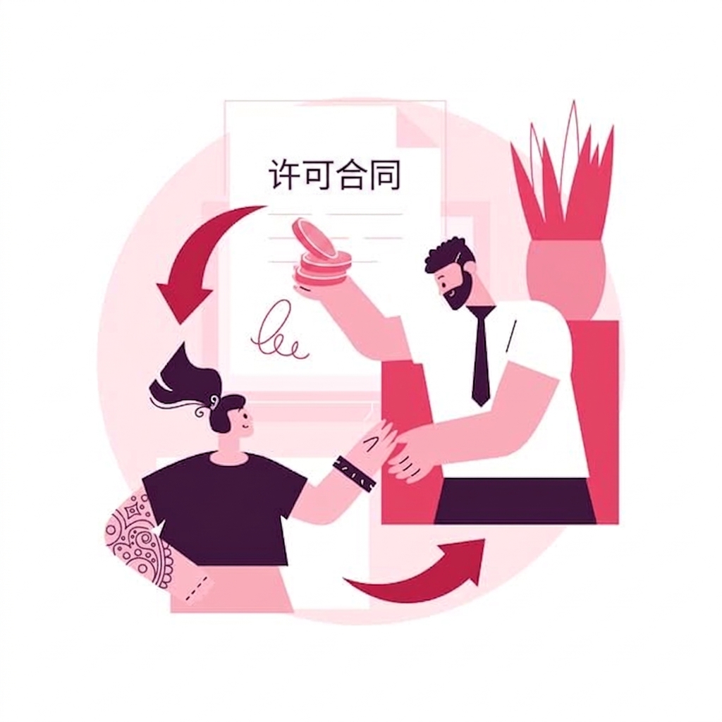 两人与墙上合同，彼此间有箭头