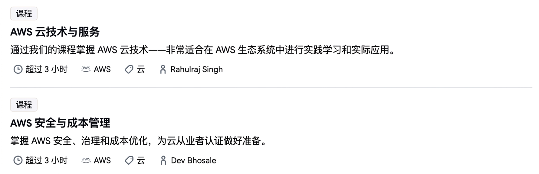 DataCamp 上的其他 AWS 课程：AWS 云技术与服务，以及 AWS 安全与成本管理