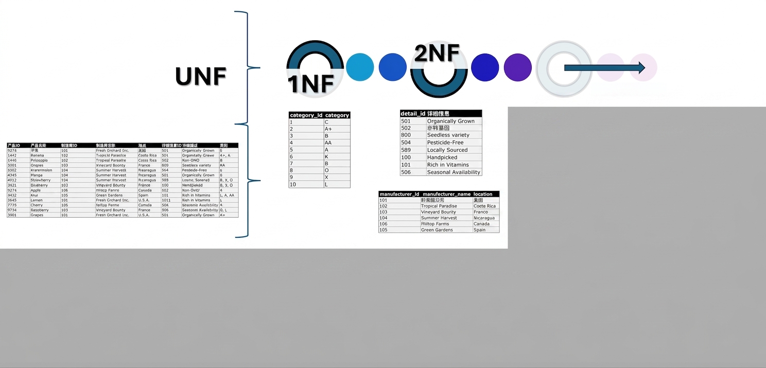 所有产品数据,从 UNF 到 2NF