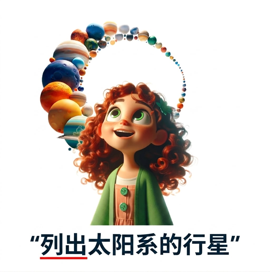 年轻人使用提示词"列出太阳系的行星"