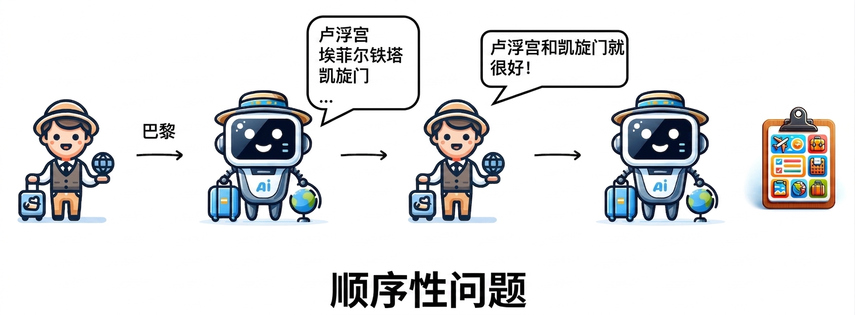 此旅行行程工作流是顺序问题的示例。